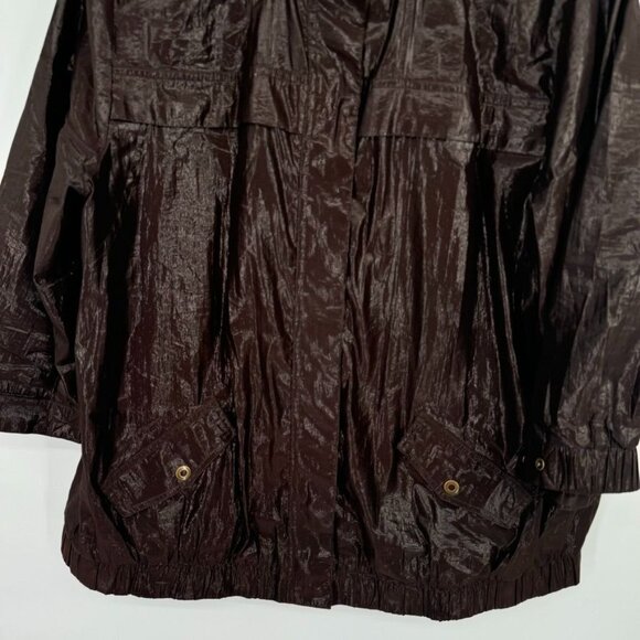 Chicos 3 Womens Size XL Brown iridescent rain Jacket Pockets hidden hood - Picture 6 of 13